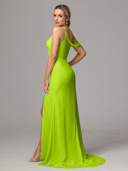 Sheath One Shoulder with Slit Chiffon Bridesmaid Dress