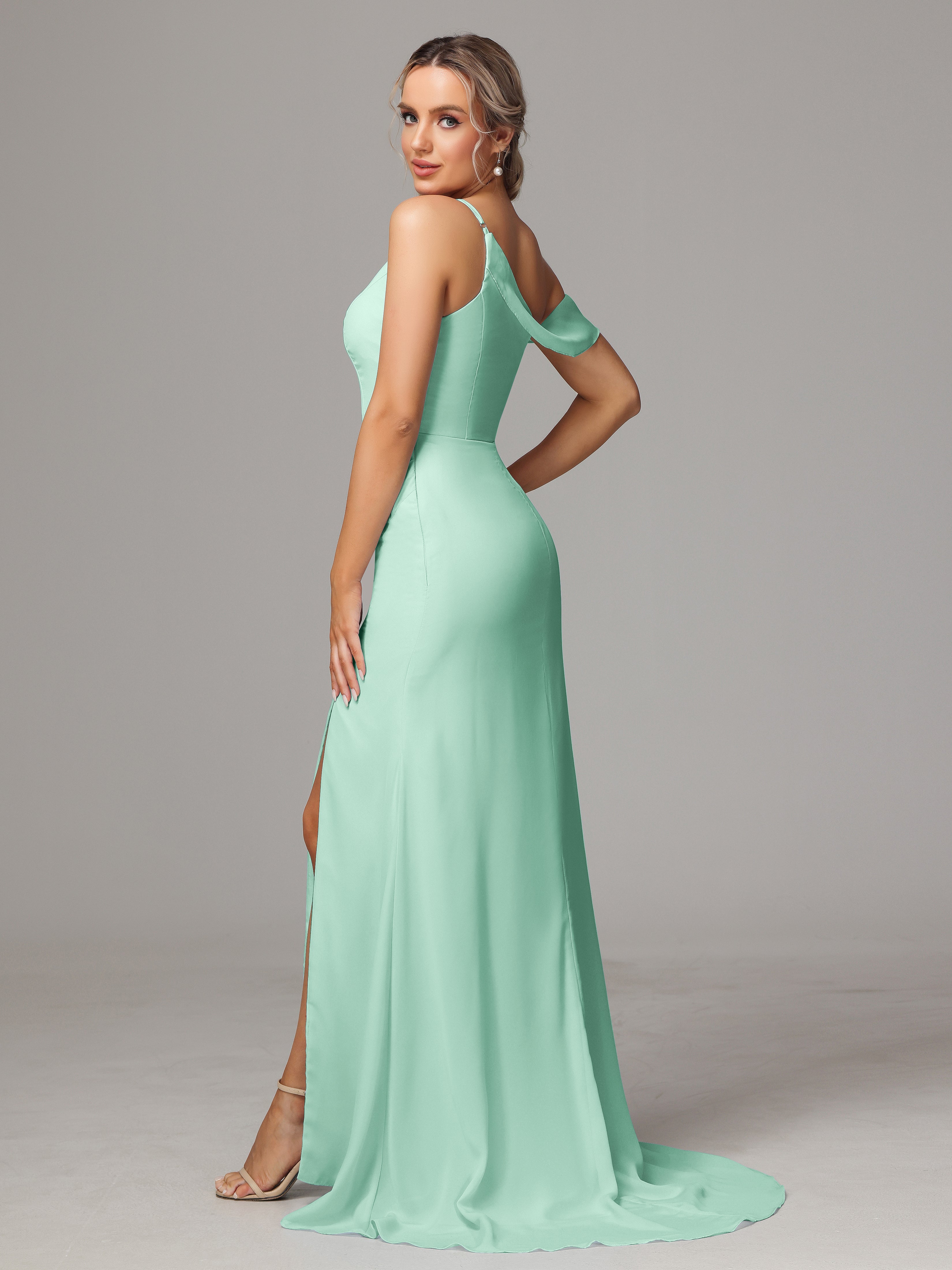 Sheath One Shoulder with Slit Chiffon Bridesmaid Dress