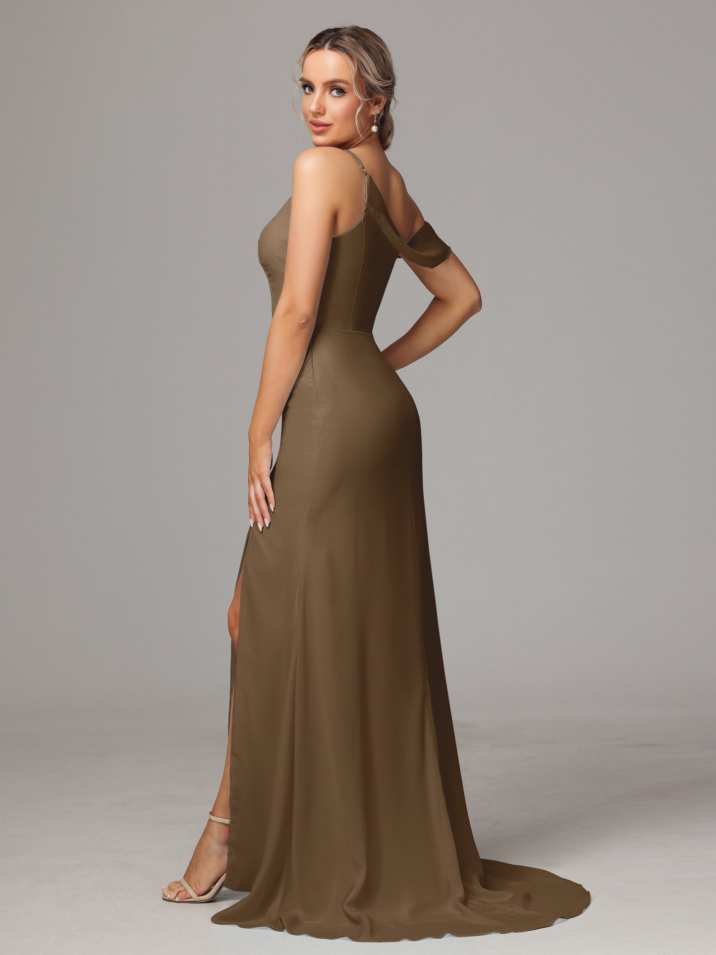 Sheath One Shoulder with Slit Chiffon Bridesmaid Dress