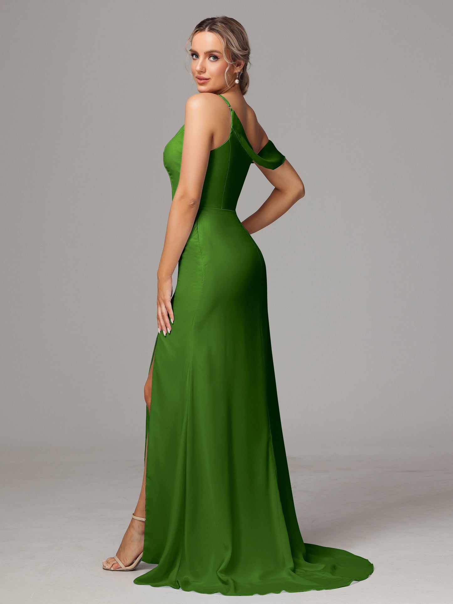 Sheath One Shoulder with Slit Chiffon Bridesmaid Dress