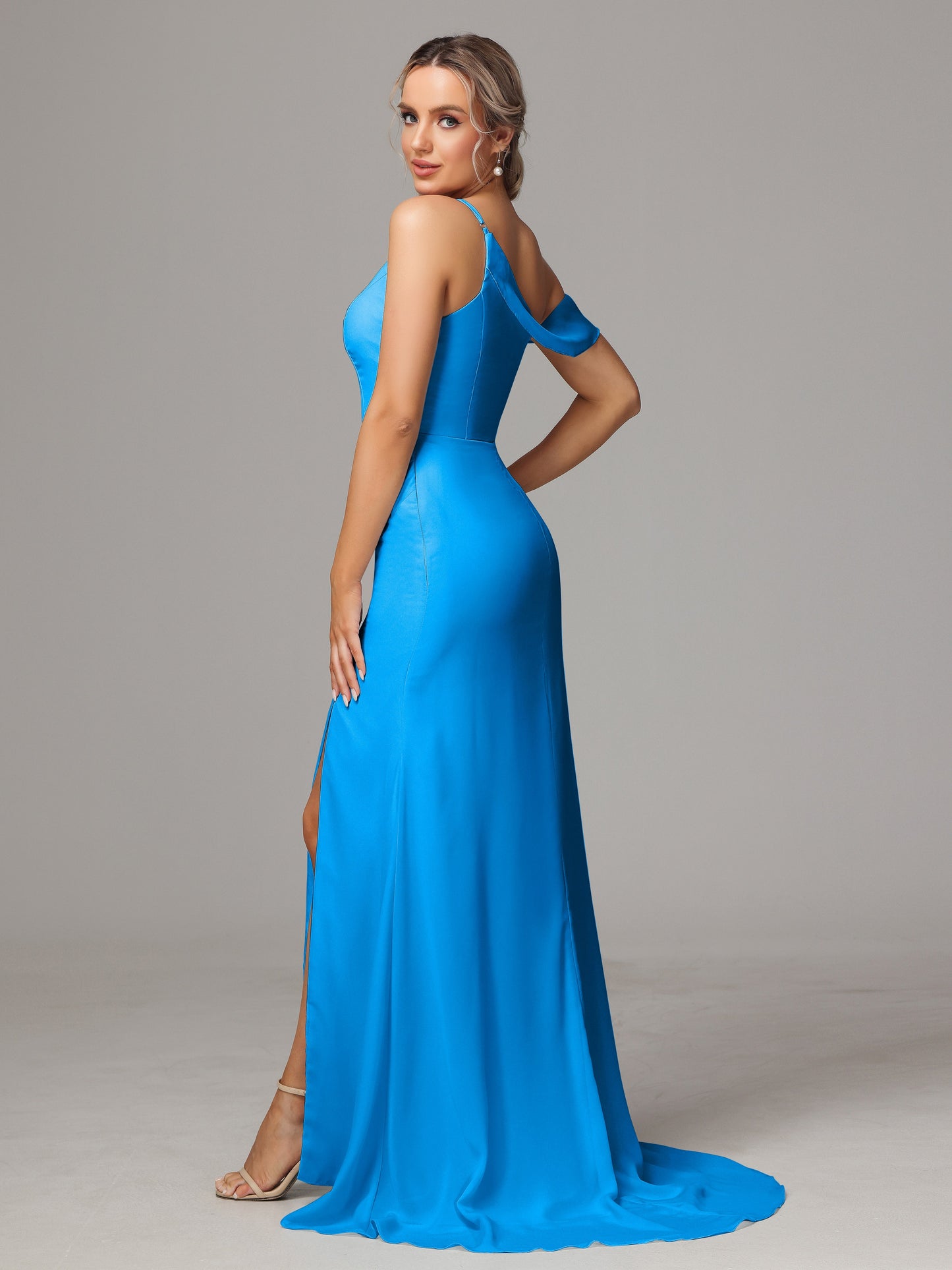 Sheath One Shoulder with Slit Chiffon Bridesmaid Dress