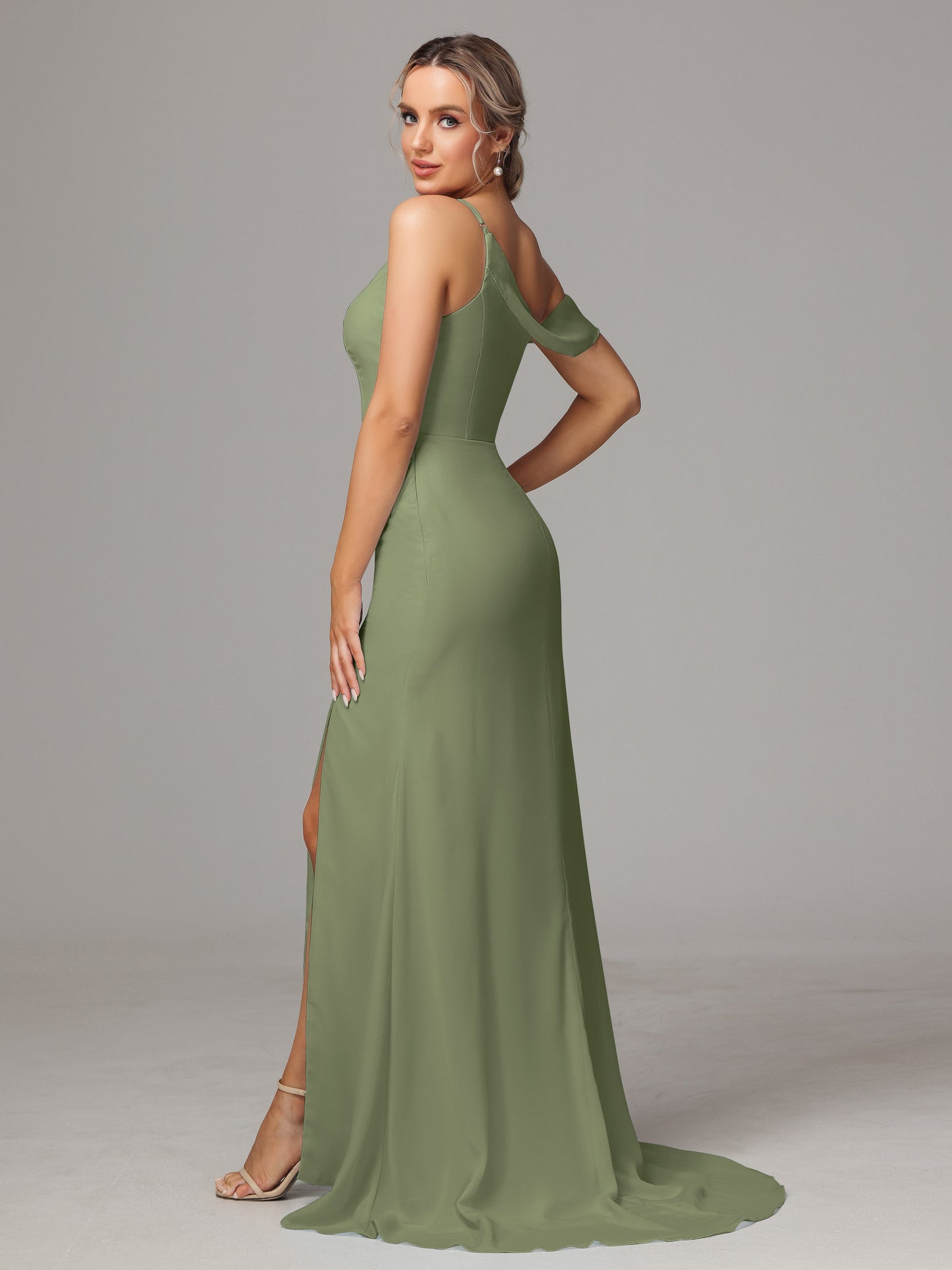 Sheath One Shoulder with Slit Chiffon Bridesmaid Dress