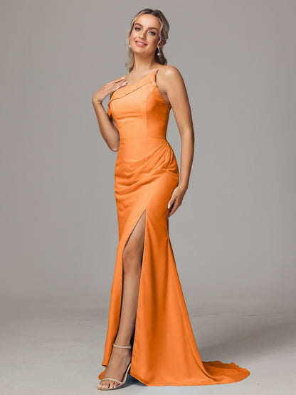 Sheath One Shoulder with Slit Chiffon Bridesmaid Dress