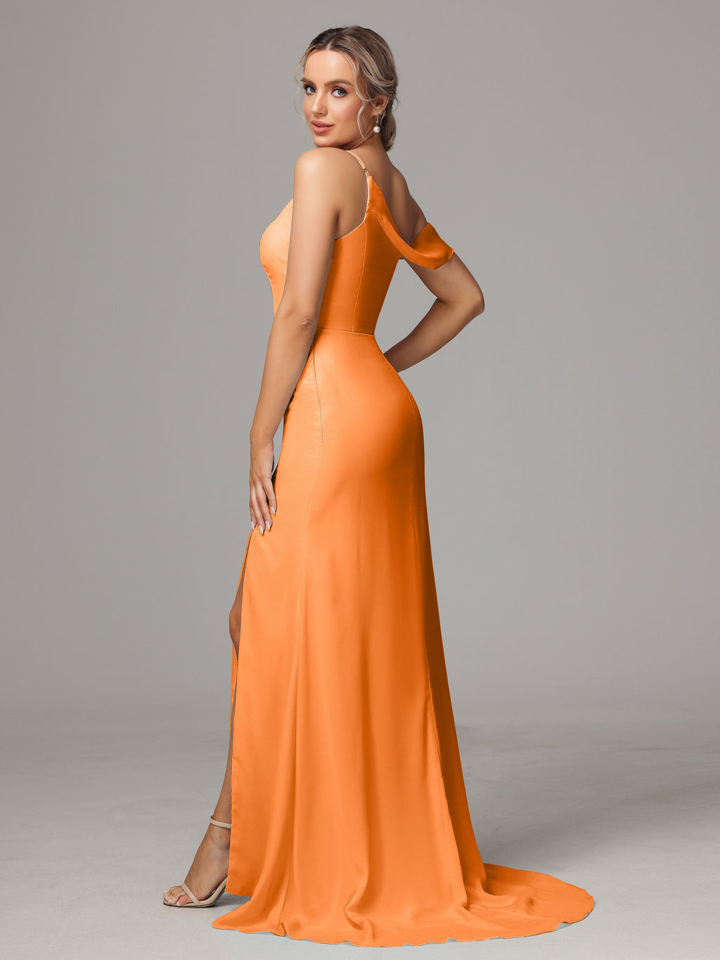 Sheath One Shoulder with Slit Chiffon Bridesmaid Dress
