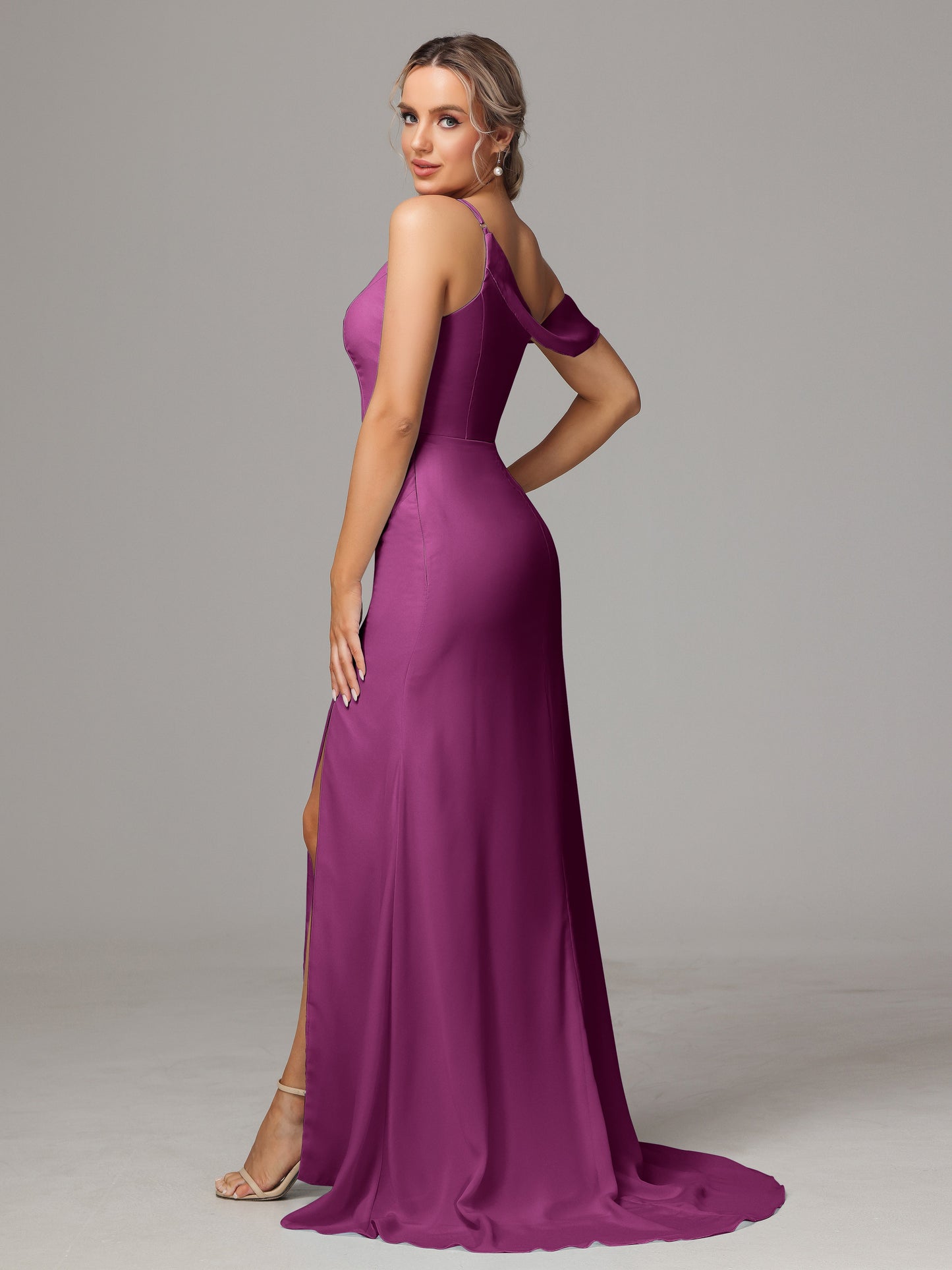 Sheath One Shoulder with Slit Chiffon Bridesmaid Dress