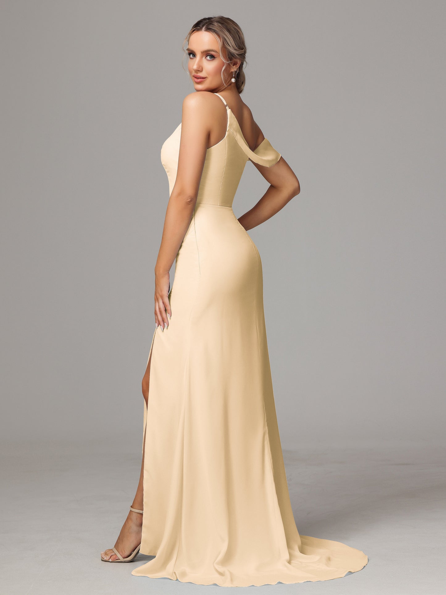 Sheath One Shoulder with Slit Chiffon Bridesmaid Dress