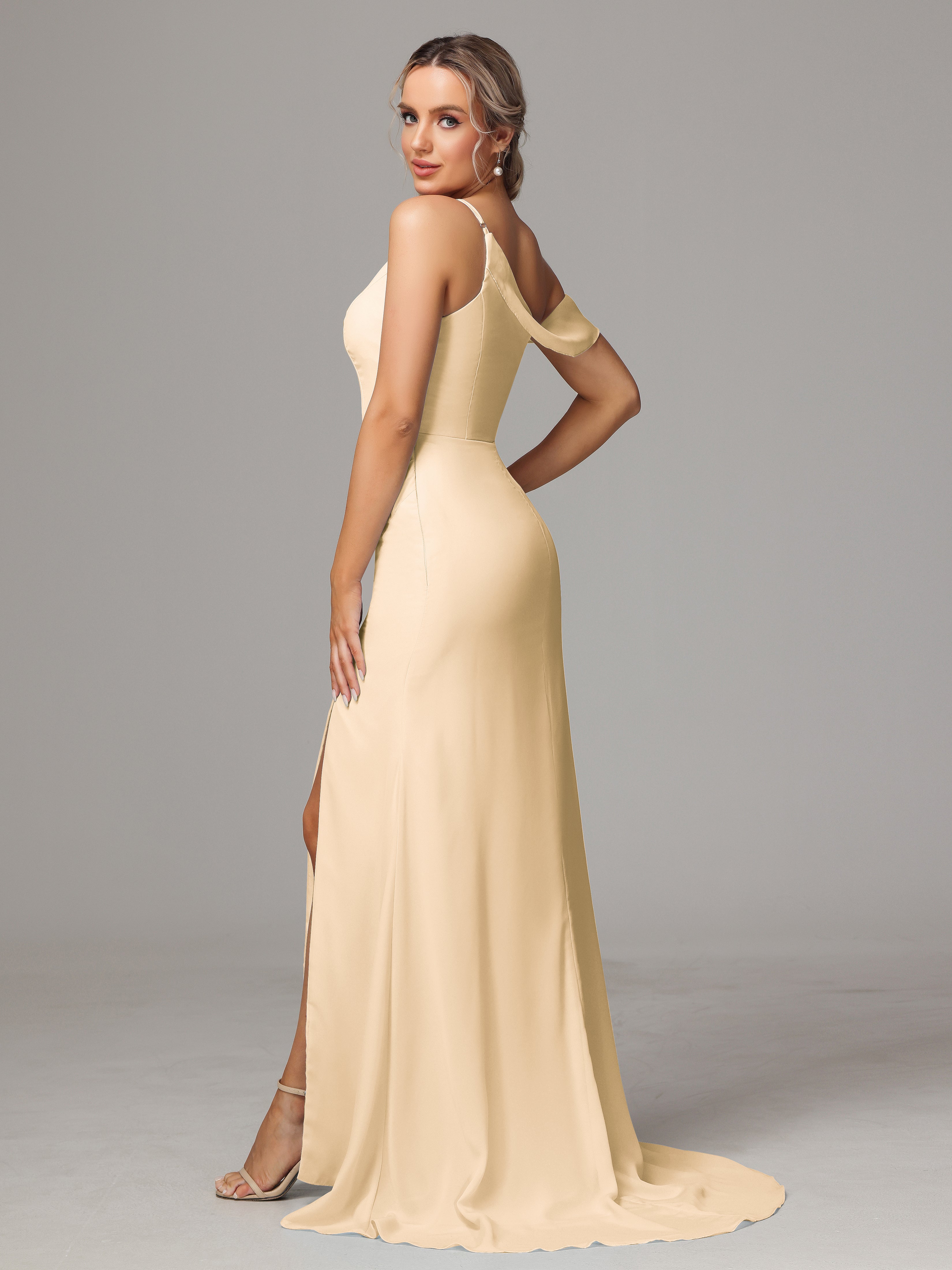 Sheath One Shoulder with Slit Chiffon Bridesmaid Dress
