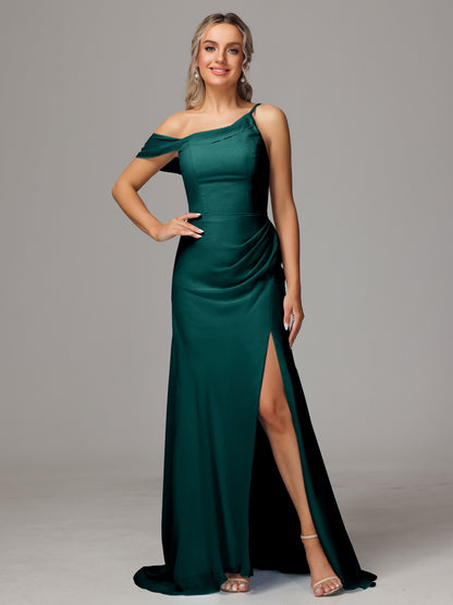 Sheath One Shoulder with Slit Chiffon Bridesmaid Dress