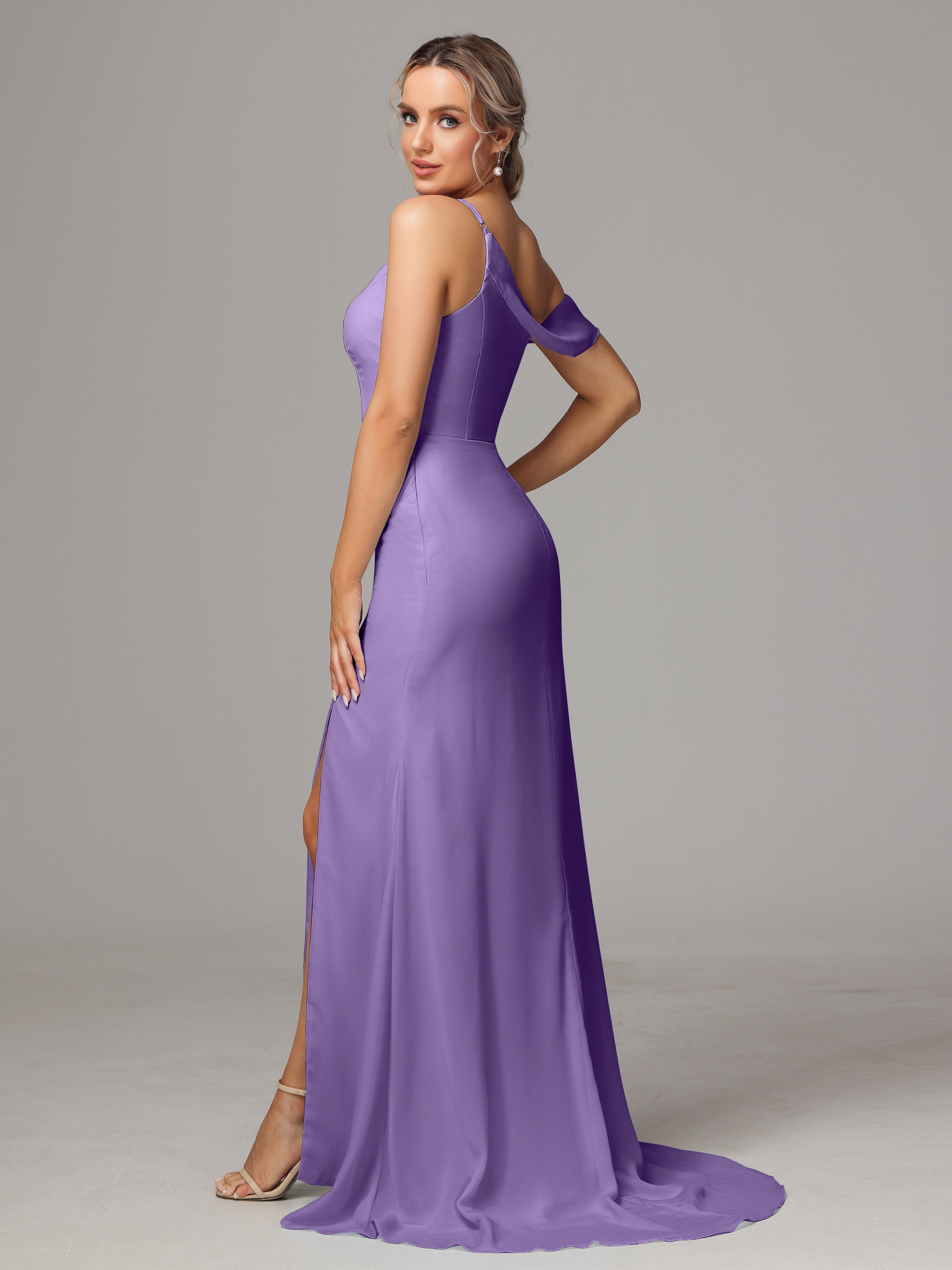 Sheath One Shoulder with Slit Chiffon Bridesmaid Dress