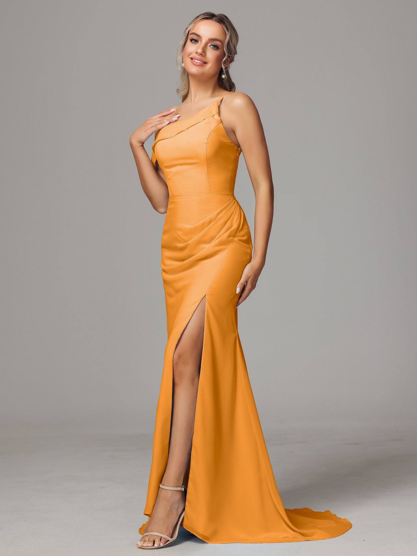 Sheath One Shoulder with Slit Chiffon Bridesmaid Dress