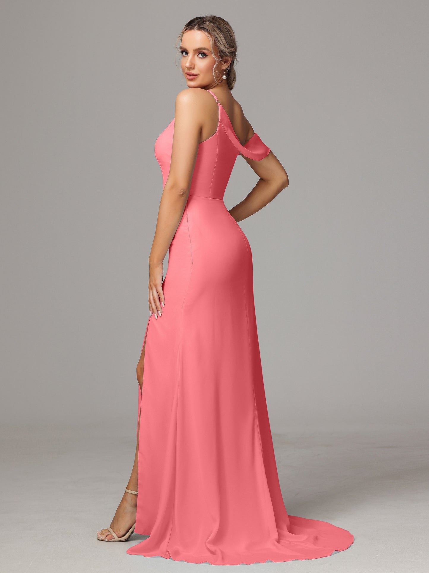 Sheath One Shoulder with Slit Chiffon Bridesmaid Dress