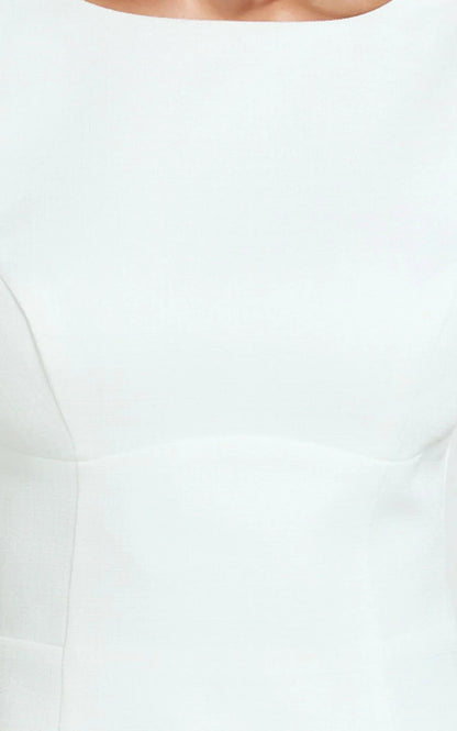 Raquelle Mini Dress Boucle Boat Neck V Back Fit and Flare Dress in White