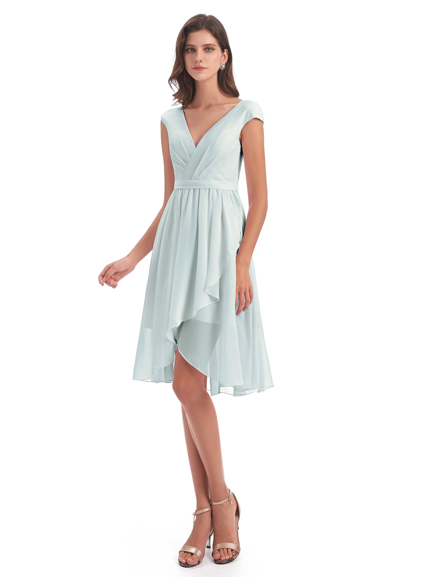 Renee Knee Length V-Neck Chiffon Bridesmaid Dresses
