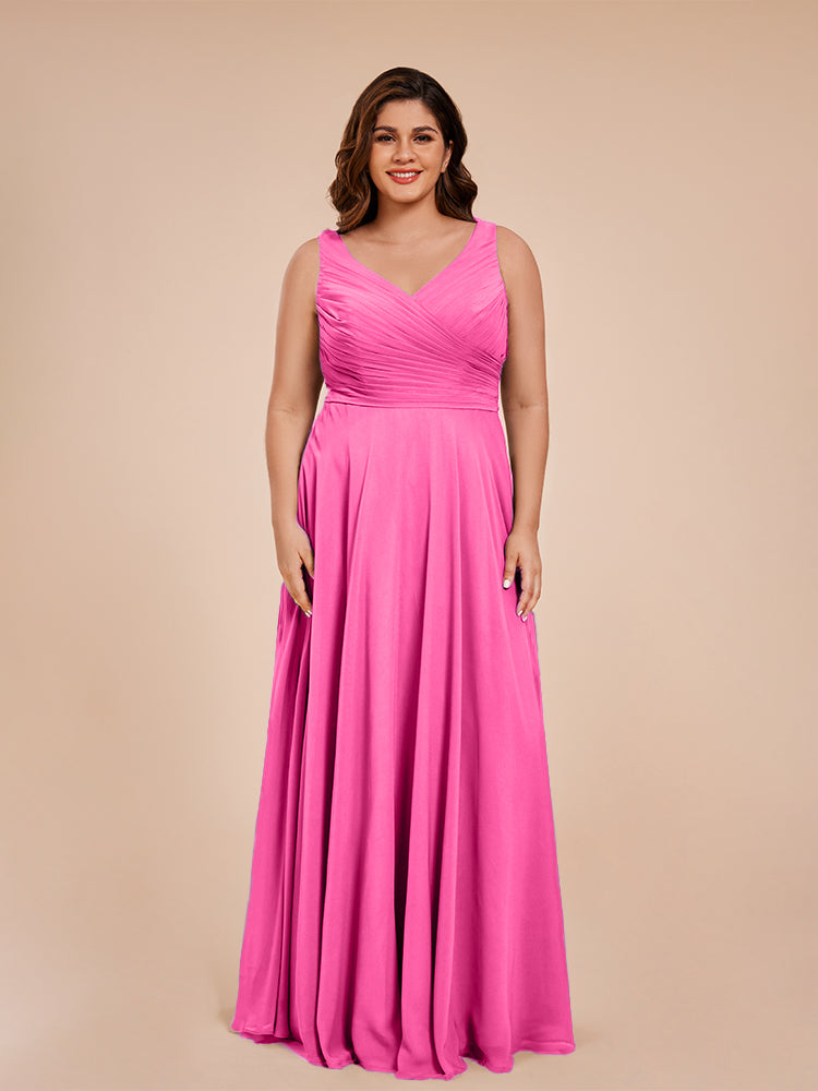 Ryleigh V Neck Plus Size Ruched Chiffon Bridesmaid Dresses