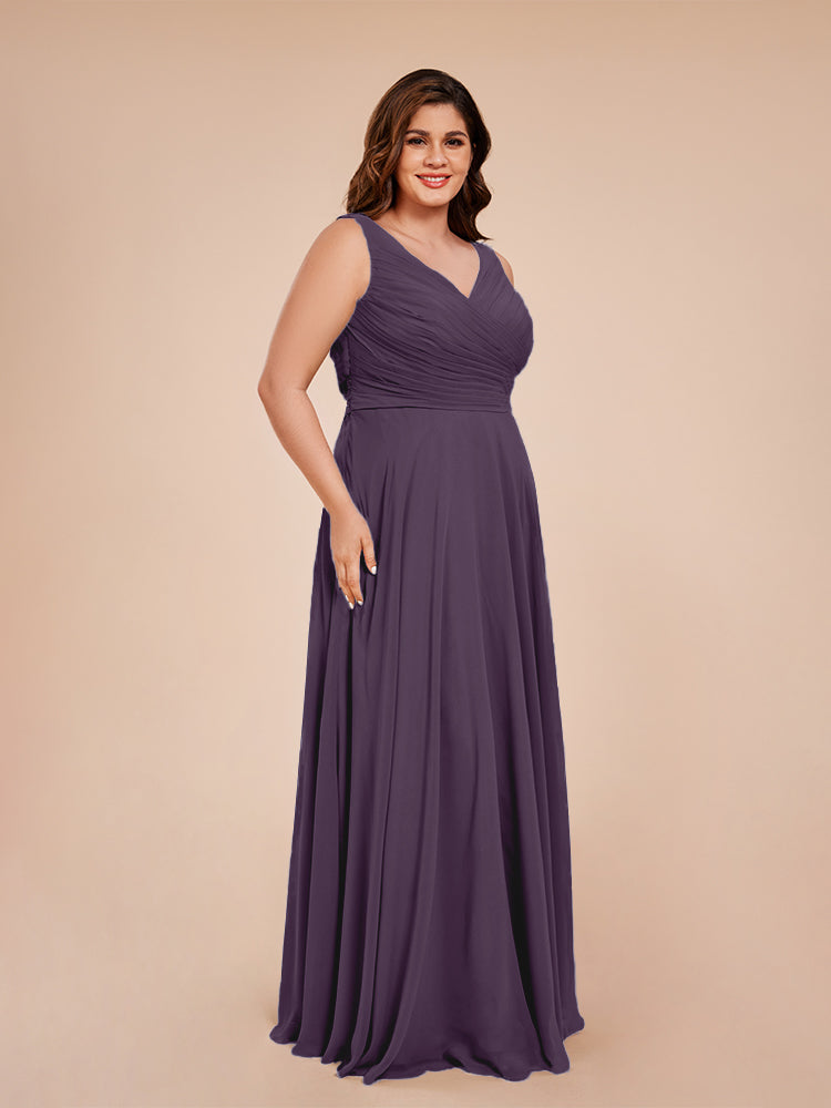 Ryleigh V Neck Plus Size Ruched Chiffon Bridesmaid Dresses