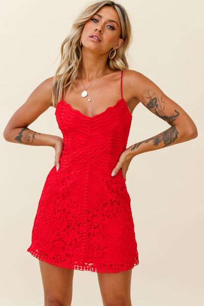 Zahara Lace Overlay Thin Strap Mini Dress Red