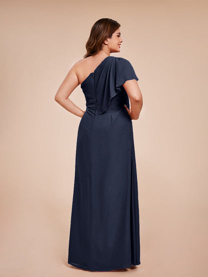 Samara Side Slit One Shoulder Chiffon Plus Size Bridesmaid Dress