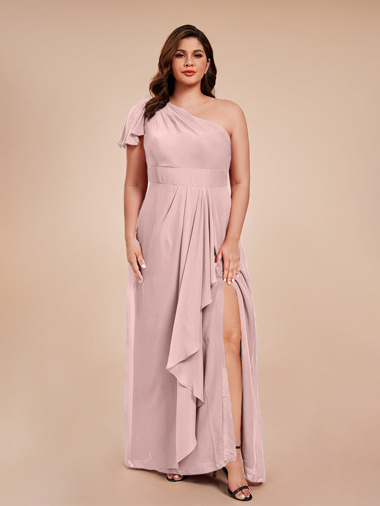 Samara Side Slit One Shoulder Chiffon Plus Size Bridesmaid Dress