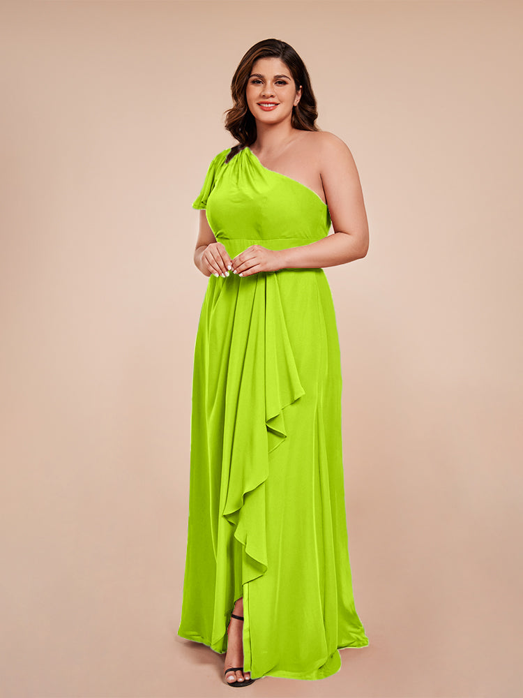 Samara Side Slit One Shoulder Chiffon Plus Size Bridesmaid Dress