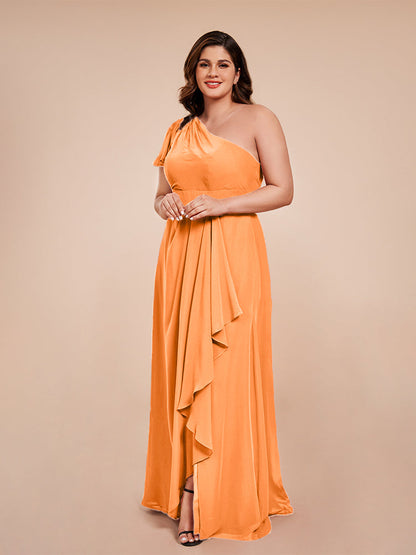 Samara Side Slit One Shoulder Chiffon Plus Size Bridesmaid Dress