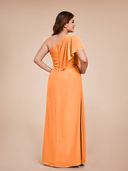 Samara Side Slit One Shoulder Chiffon Plus Size Bridesmaid Dress