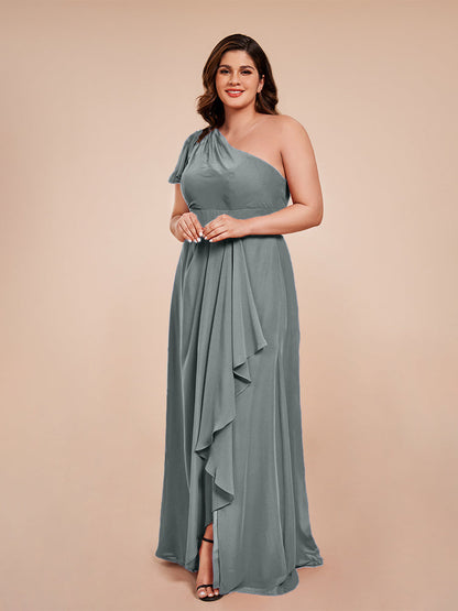 Samara Side Slit One Shoulder Chiffon Plus Size Bridesmaid Dress