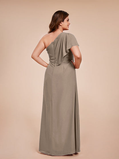 Samara Side Slit One Shoulder Chiffon Plus Size Bridesmaid Dress