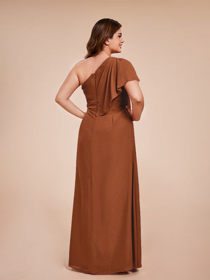 Samara Side Slit One Shoulder Chiffon Plus Size Bridesmaid Dress
