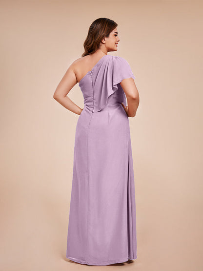 Samara Side Slit One Shoulder Chiffon Plus Size Bridesmaid Dress