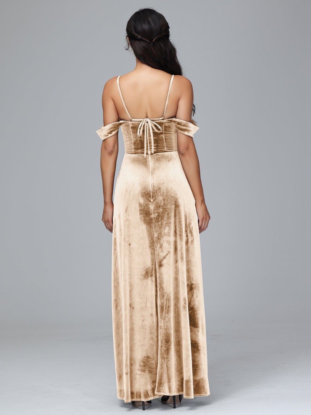 Spaghetti Straps Off Shoulder Plus Size Velvet Bridesmaid Dress With Slit