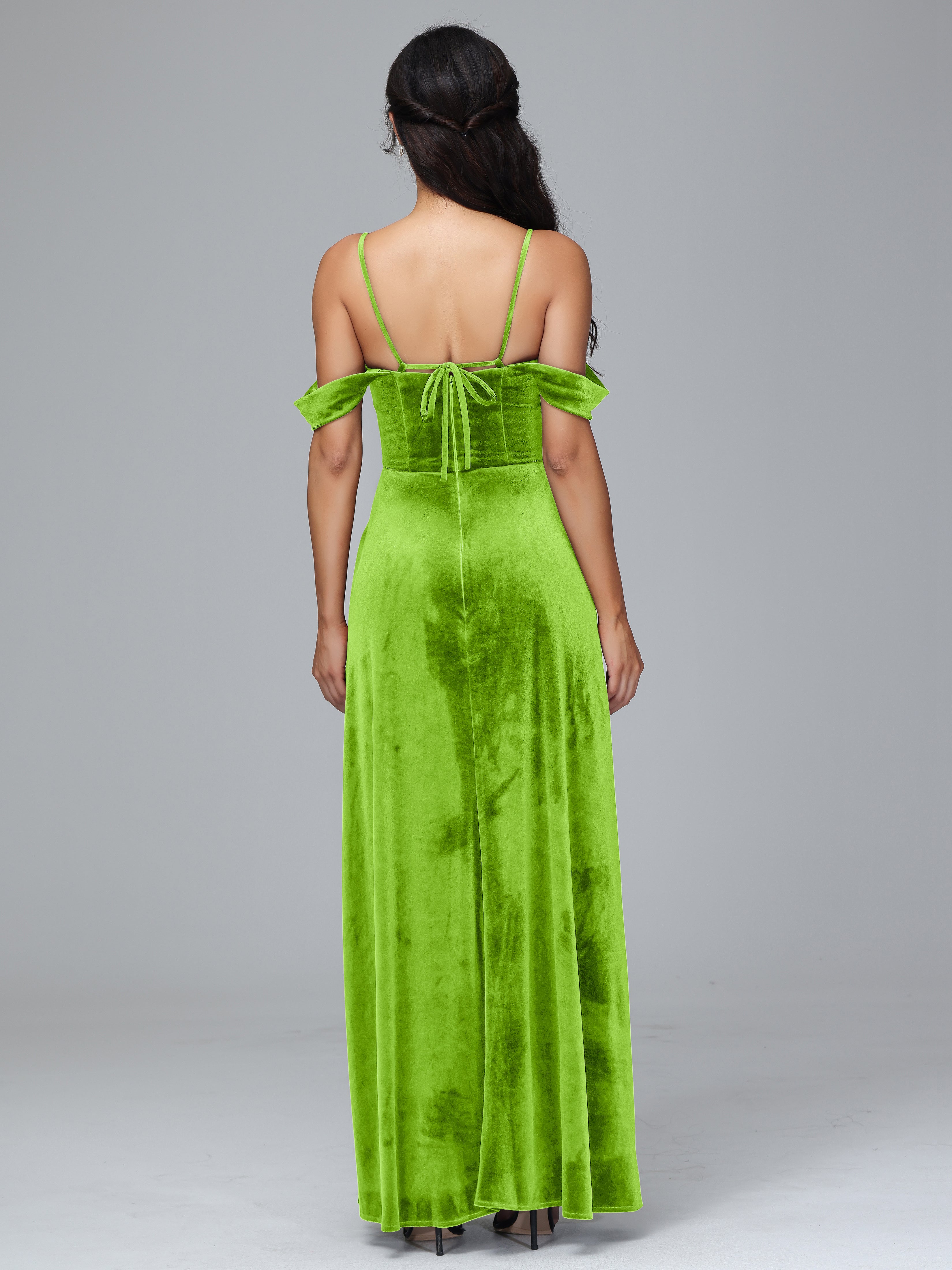 Spaghetti Straps Off Shoulder Plus Size Velvet Bridesmaid Dress With Slit