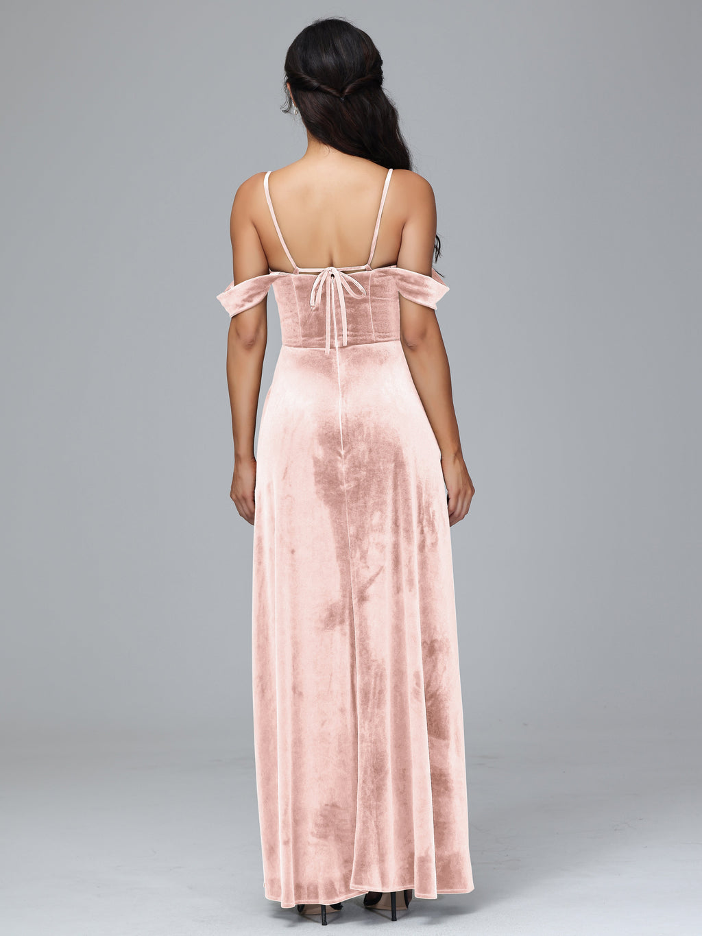 Spaghetti Straps Off Shoulder Plus Size Velvet Bridesmaid Dress With Slit