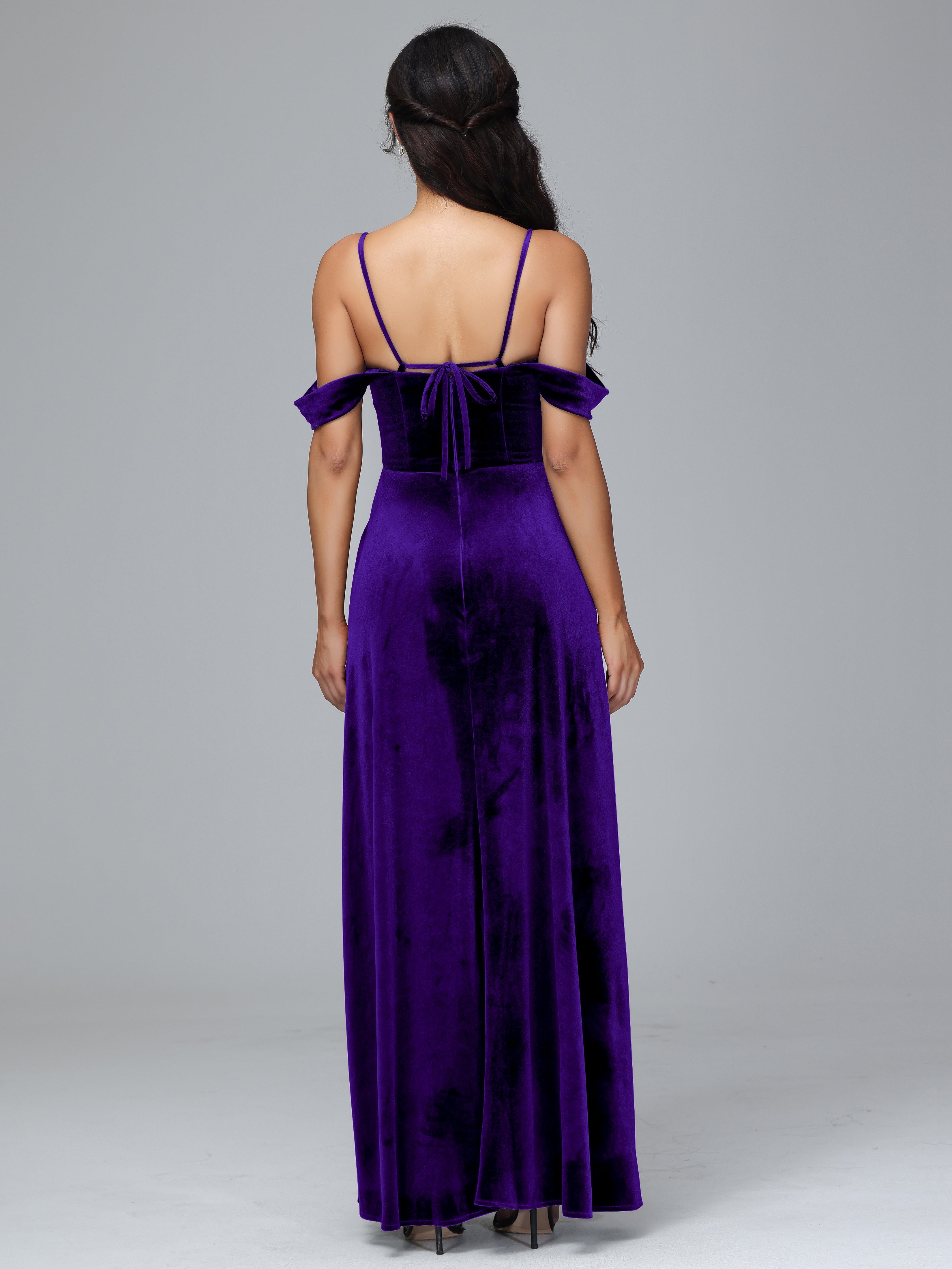 Spaghetti Straps Off Shoulder Plus Size Velvet Bridesmaid Dress With Slit