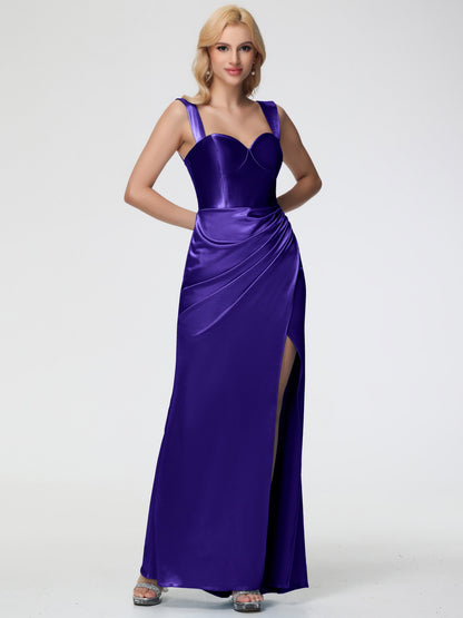Bridesmaid Dresses Regency Sheath/Column Off The Shoulder Removable Straps Stretch Satin Bridesmaid Dress With Slit