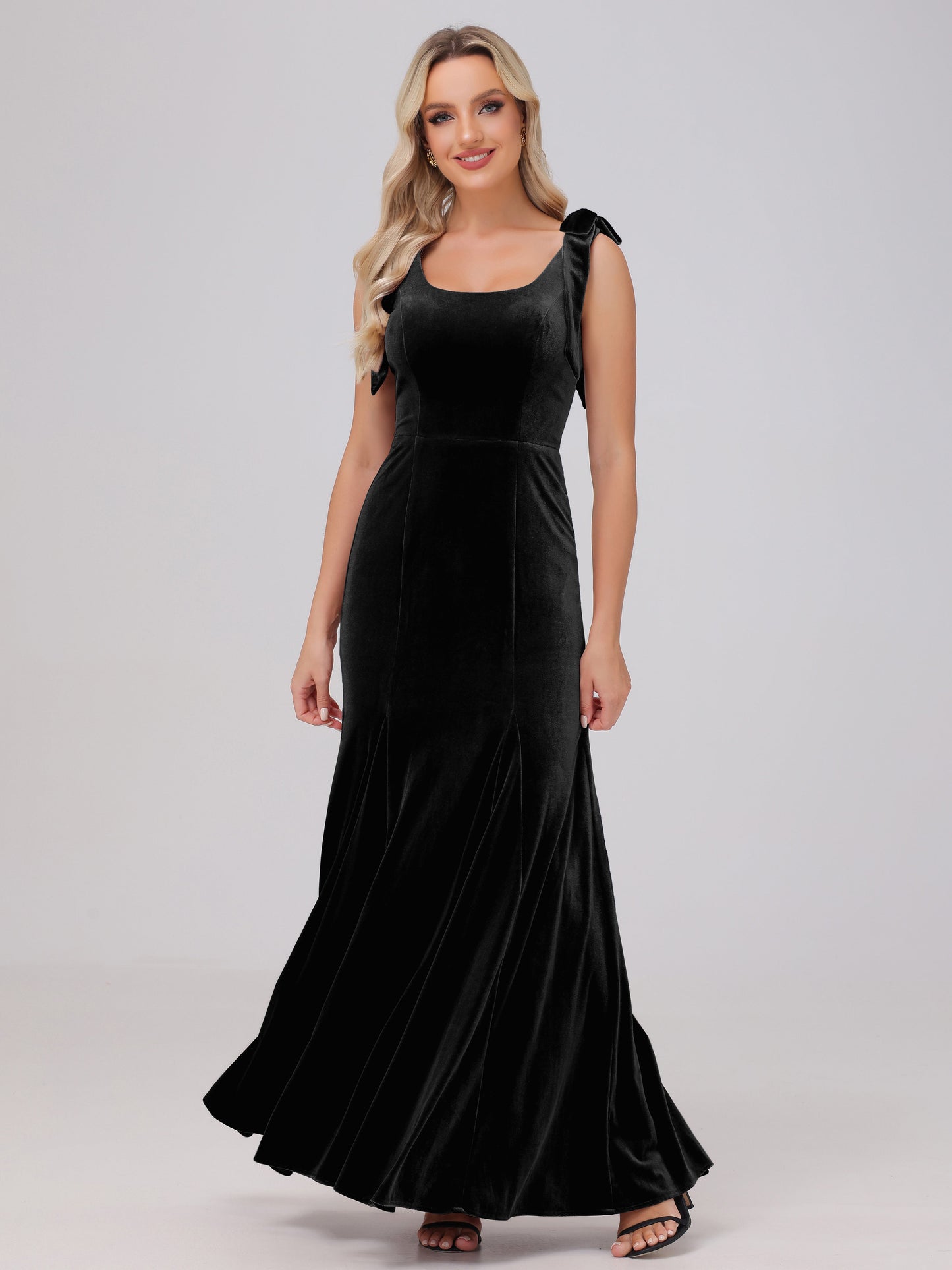 Sheath Square Neck with Bowknot Straps Velvet Bridesmaid Dresses