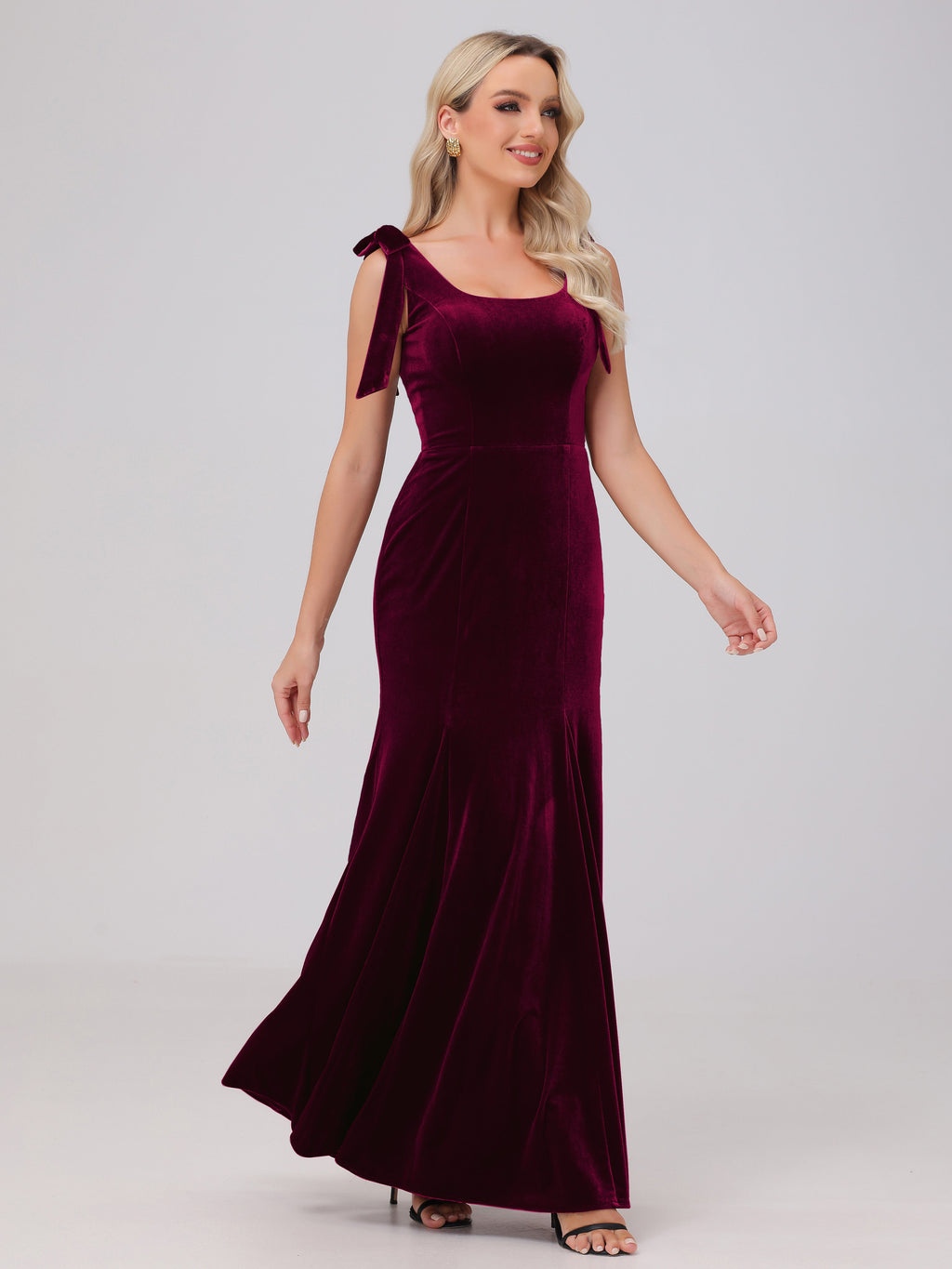 Sheath Square Neck with Bowknot Straps Velvet Bridesmaid Dresses