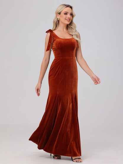 Sheath Square Neck with Bowknot Straps Velvet Bridesmaid Dresses