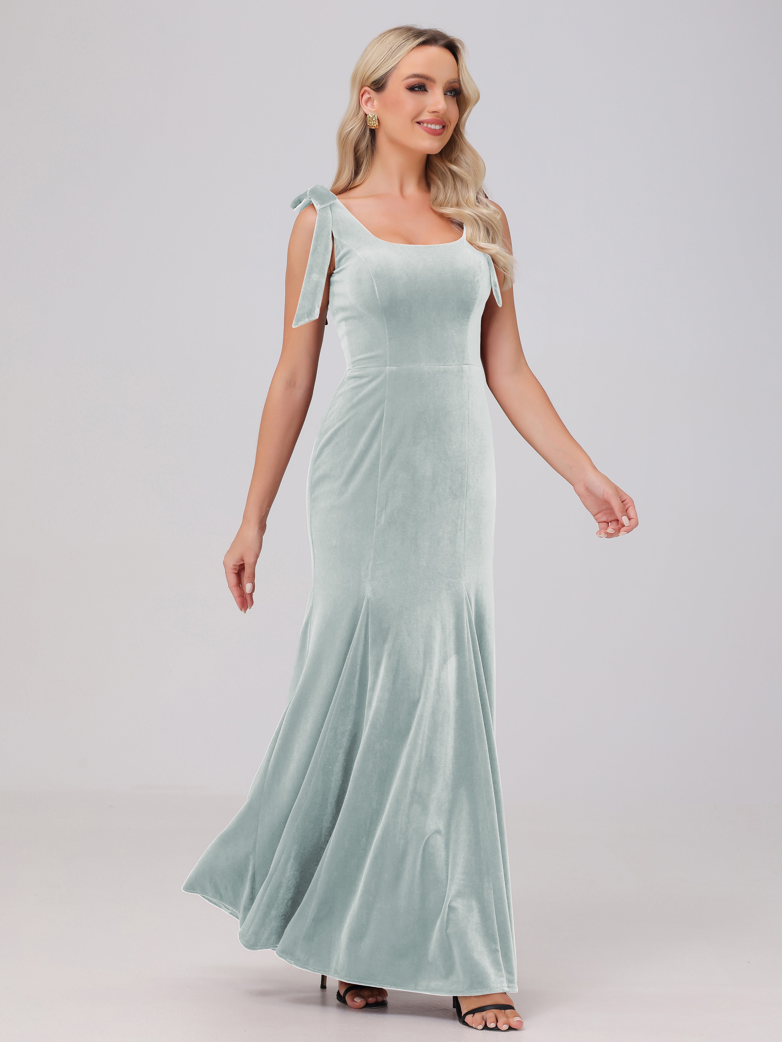 Sheath Square Neck with Bowknot Straps Velvet Bridesmaid Dresses