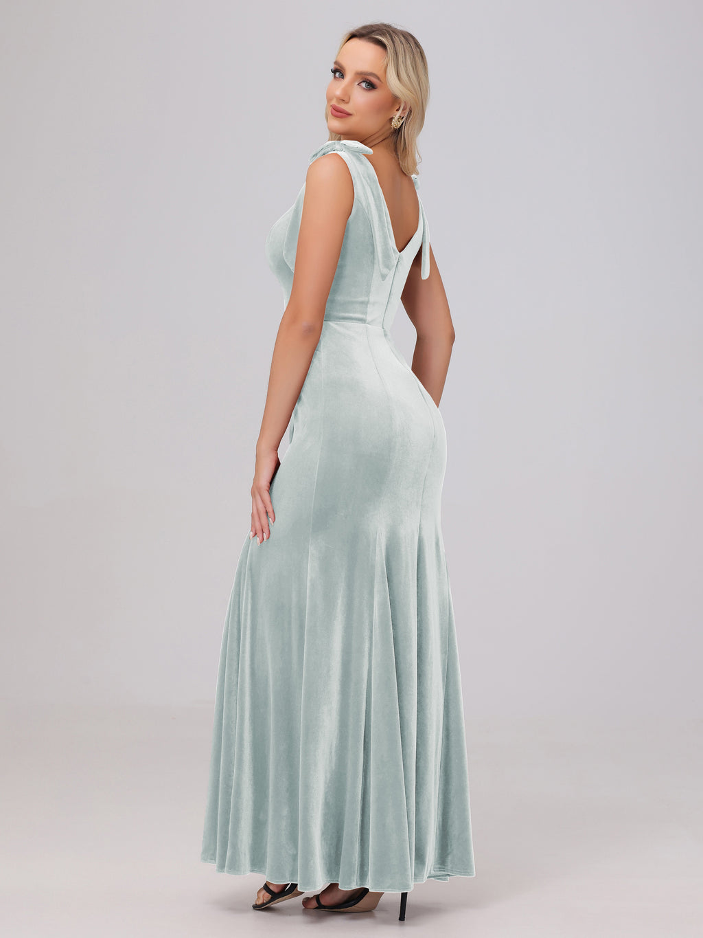 Sheath Square Neck with Bowknot Straps Velvet Bridesmaid Dresses