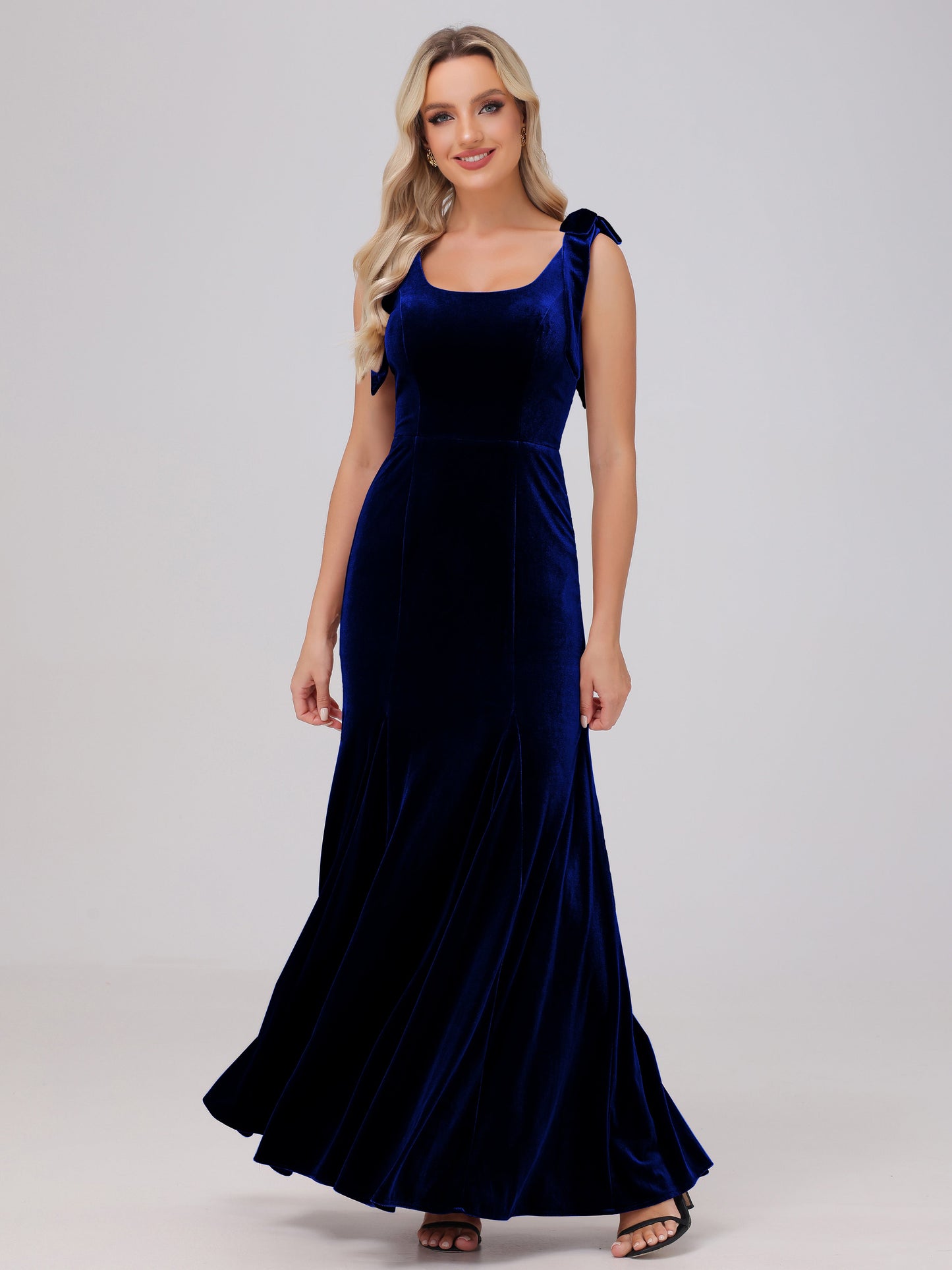 Sheath Square Neck with Bowknot Straps Velvet Bridesmaid Dresses