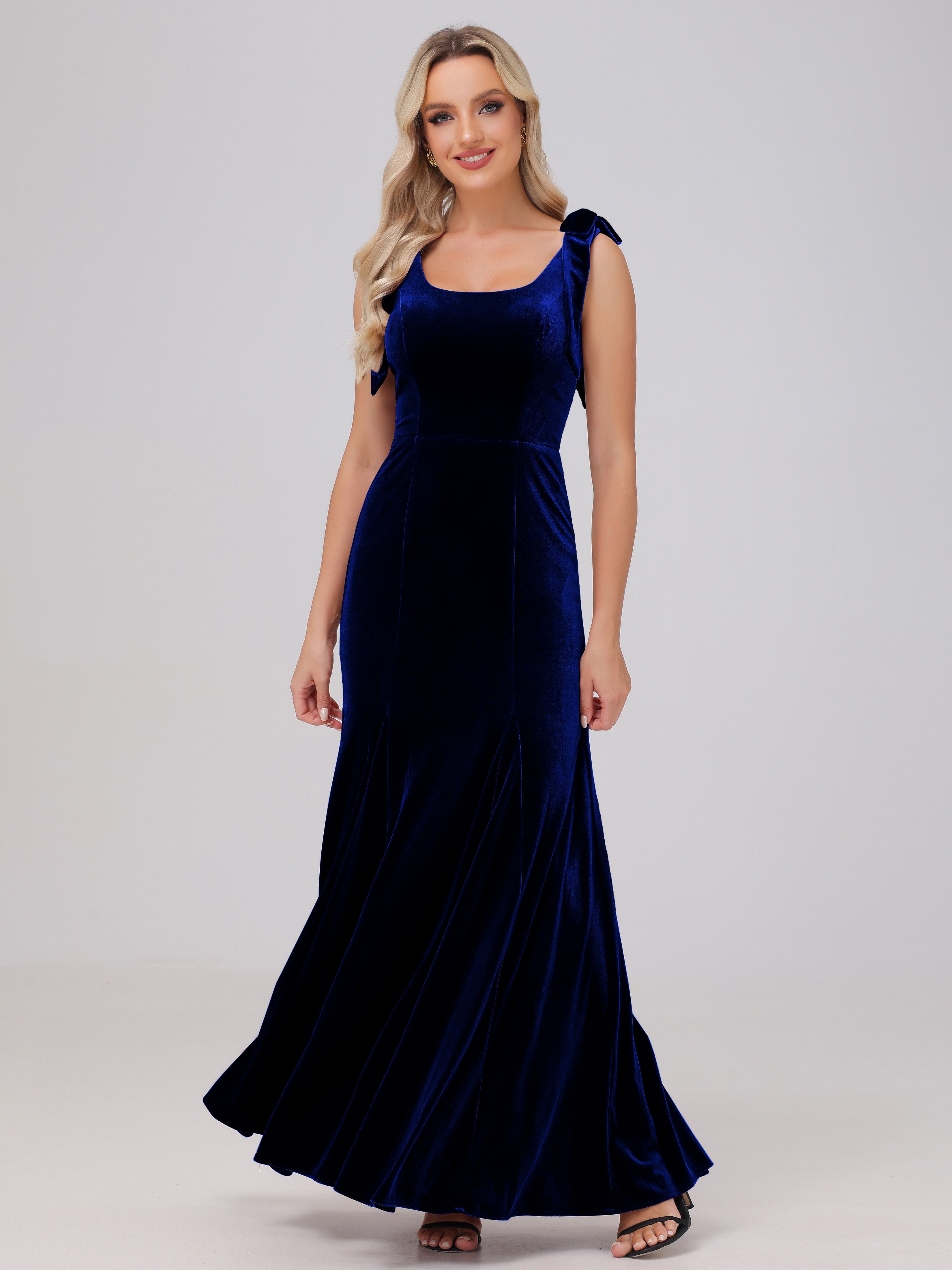 Sheath Square Neck with Bowknot Straps Velvet Bridesmaid Dresses