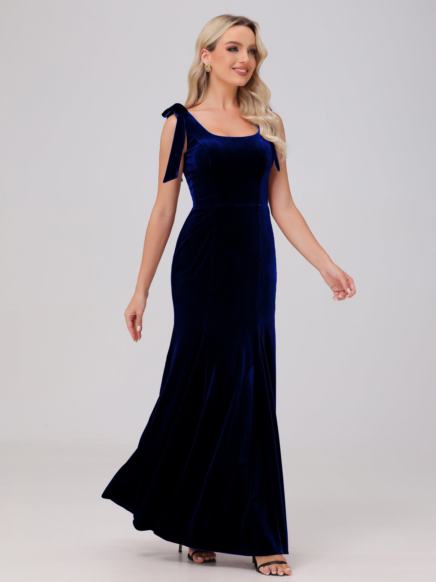 Sheath Square Neck with Bowknot Straps Velvet Bridesmaid Dresses