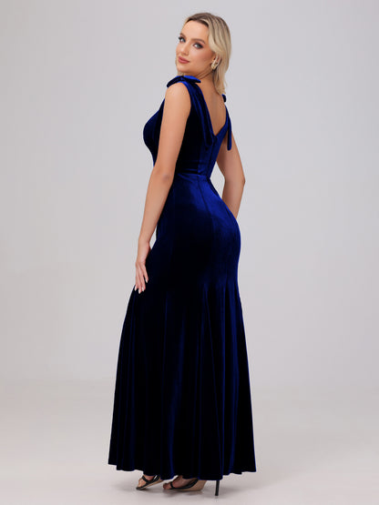 Sheath Square Neck with Bowknot Straps Velvet Bridesmaid Dresses