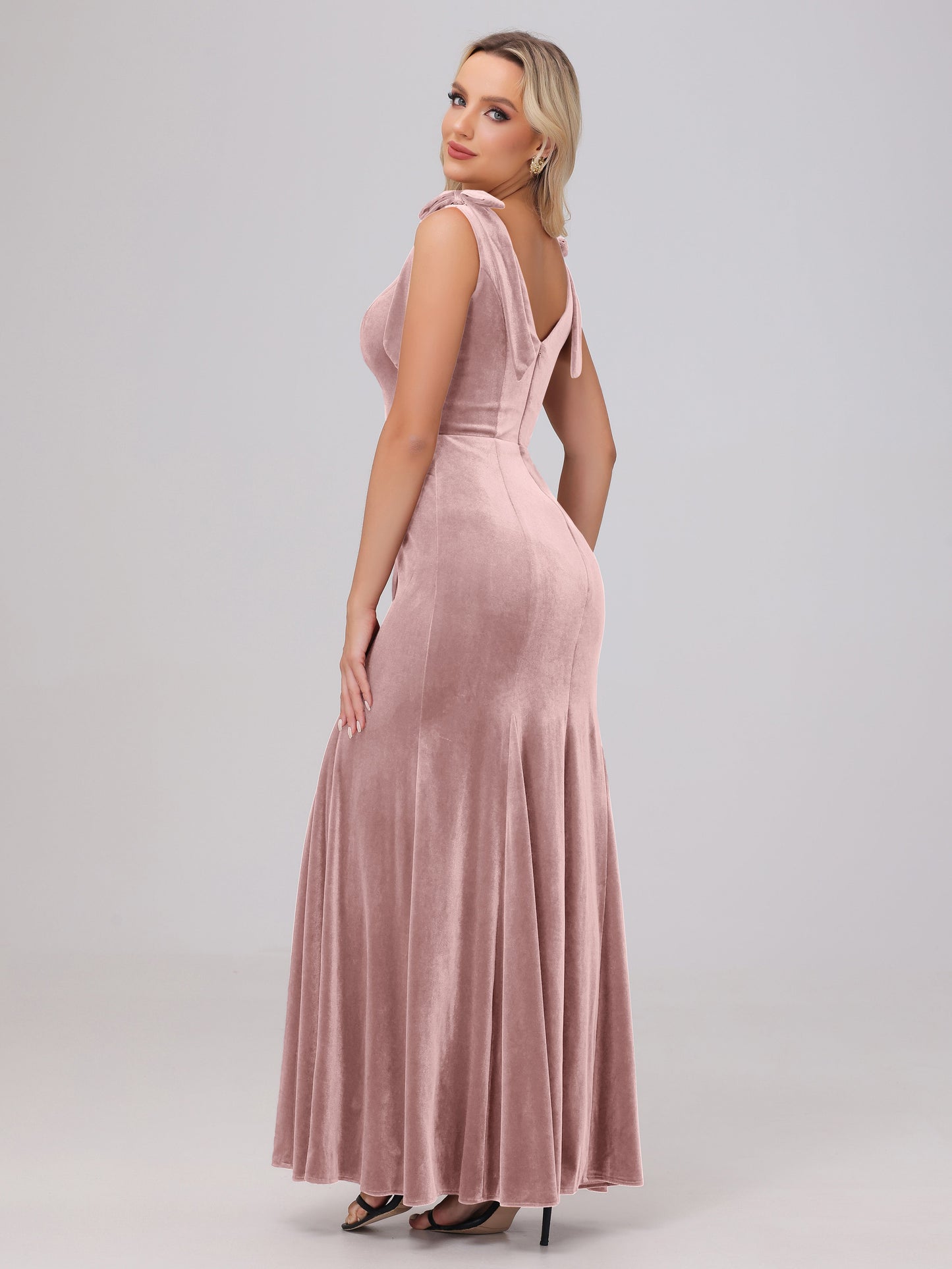Sheath Square Neck with Bowknot Straps Velvet Bridesmaid Dresses