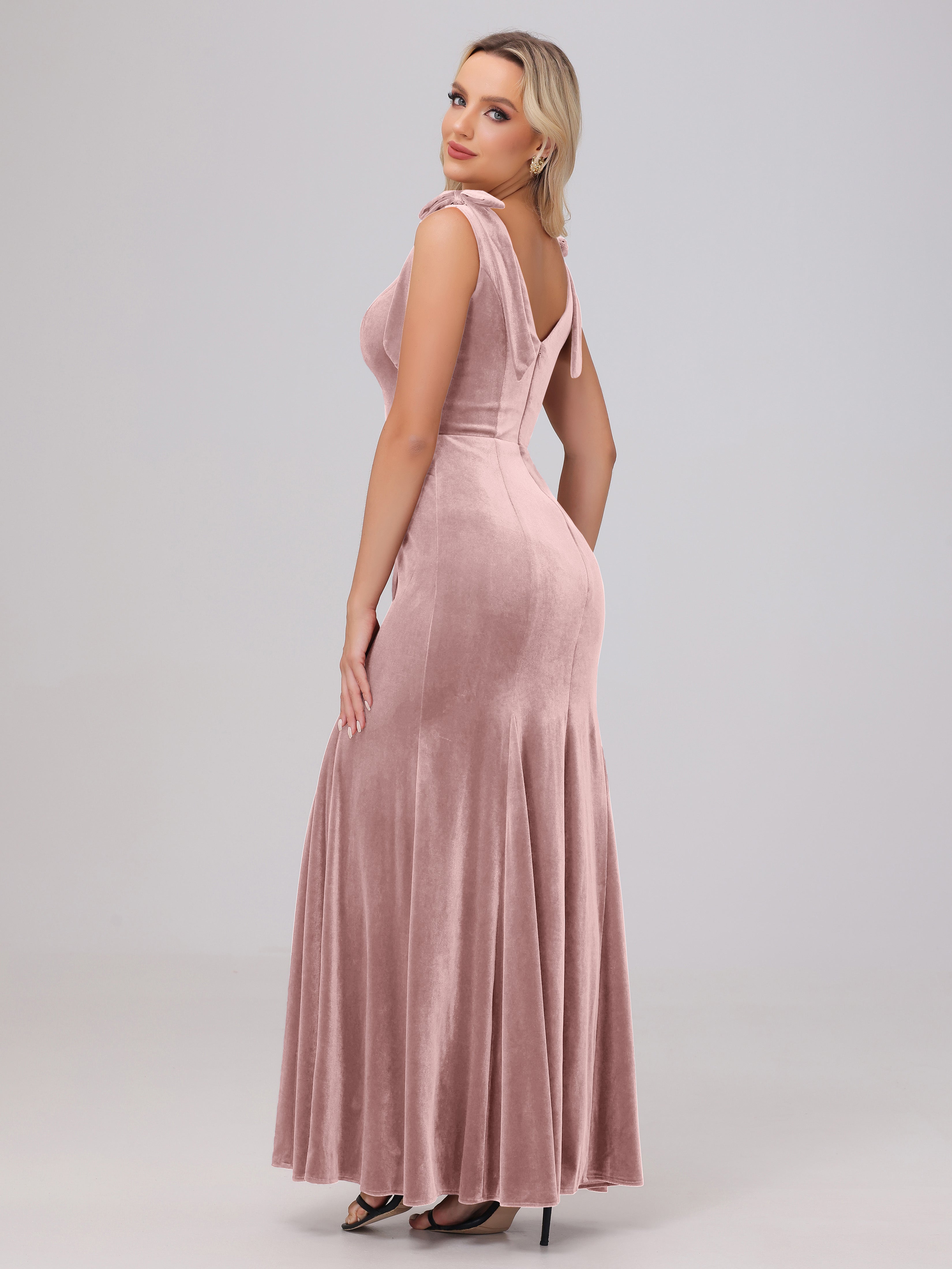 Sheath Square Neck with Bowknot Straps Velvet Bridesmaid Dresses