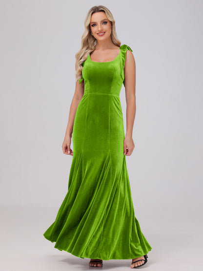 Sheath Square Neck with Bowknot Straps Velvet Bridesmaid Dresses