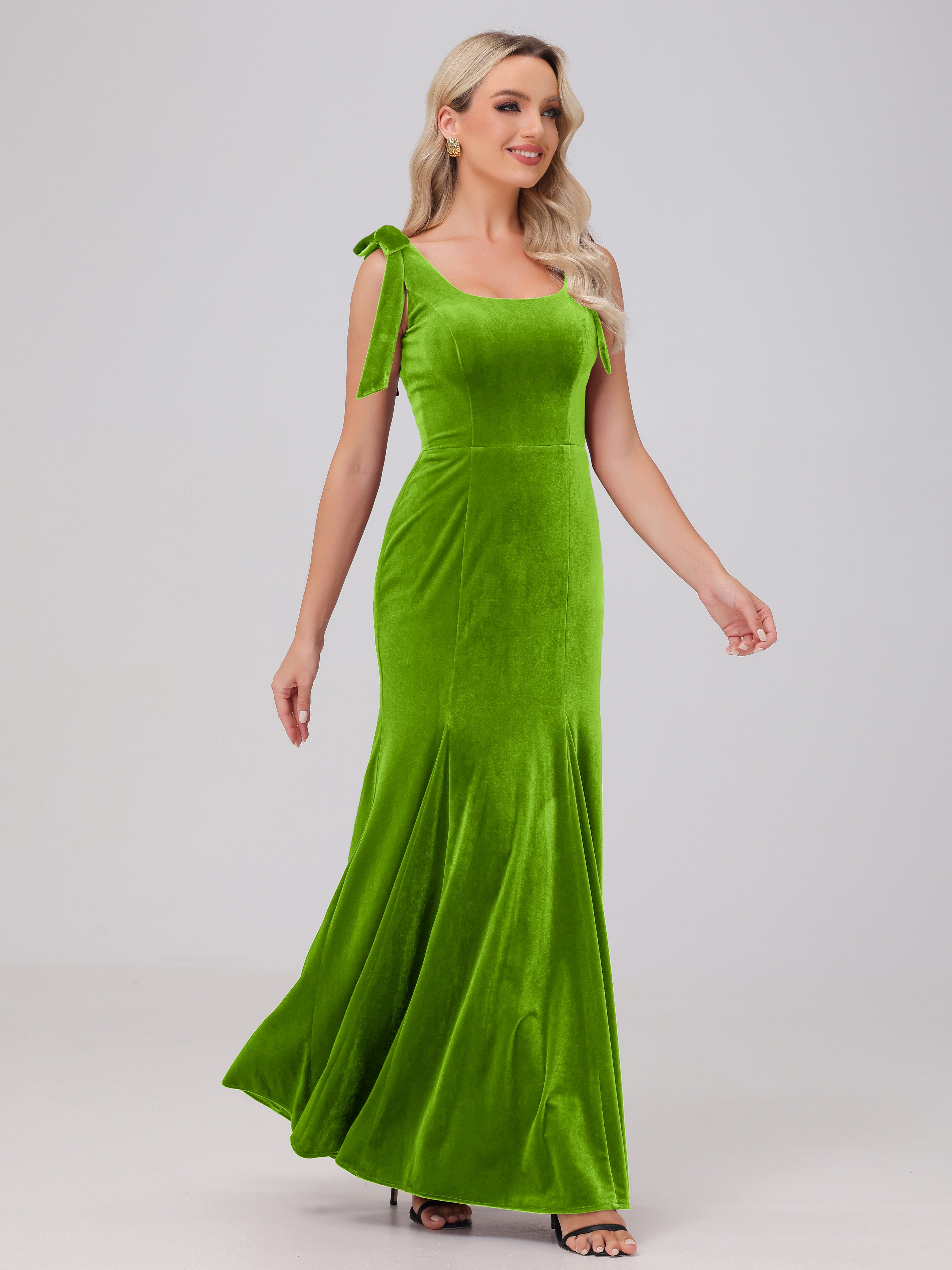 Sheath Square Neck with Bowknot Straps Velvet Bridesmaid Dresses