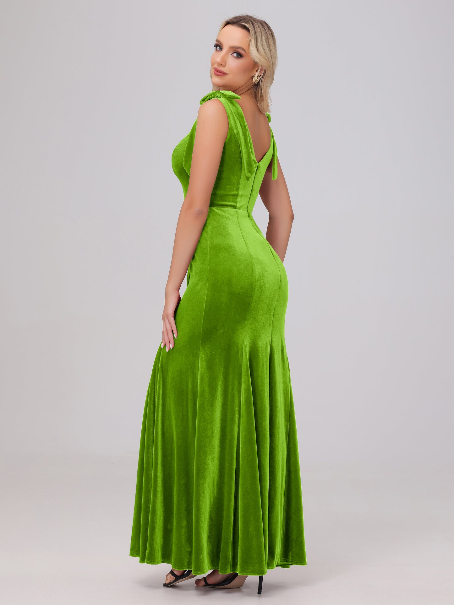Sheath Square Neck with Bowknot Straps Velvet Bridesmaid Dresses