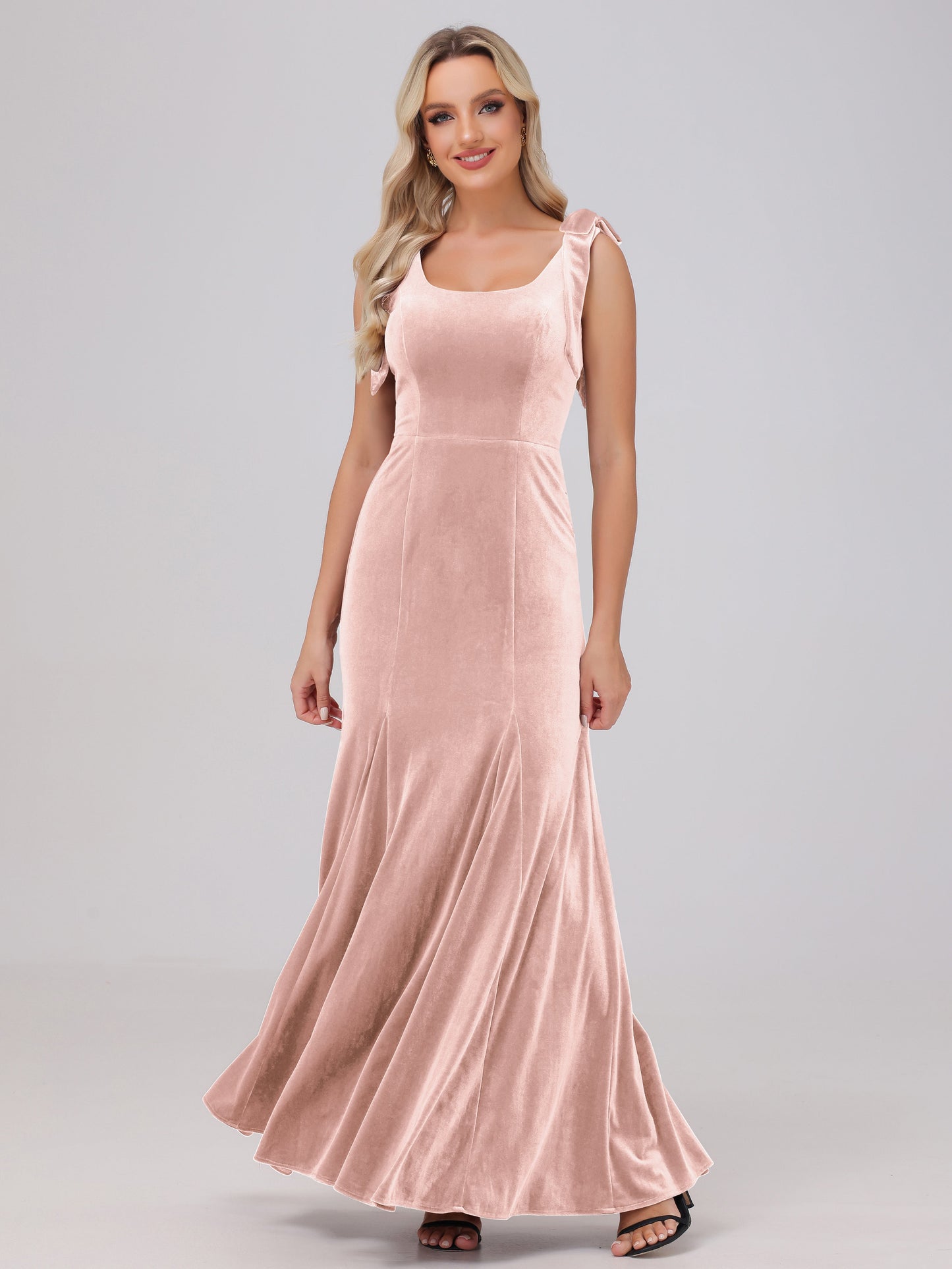 Sheath Square Neck with Bowknot Straps Velvet Bridesmaid Dresses