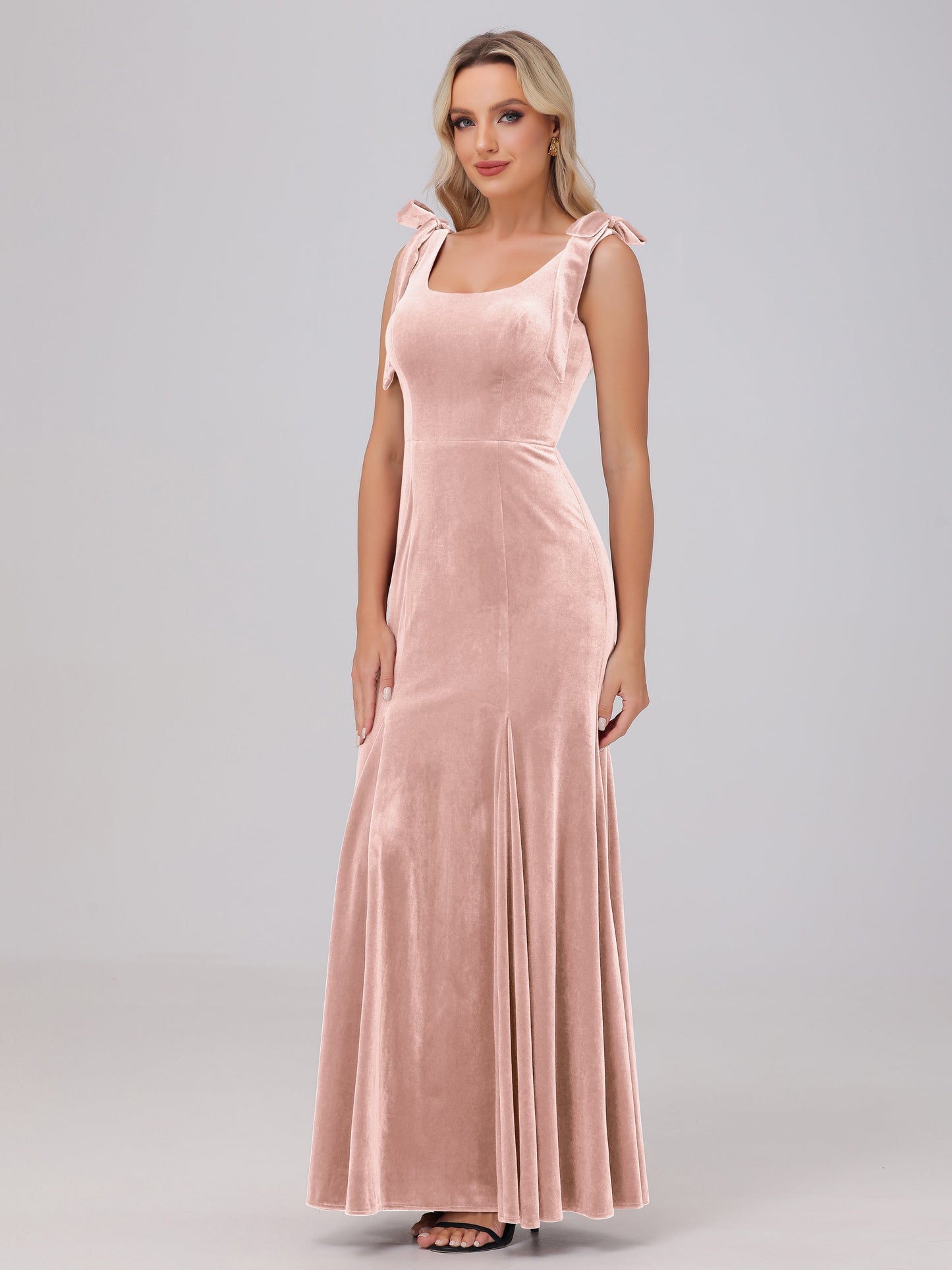 Sheath Square Neck with Bowknot Straps Velvet Bridesmaid Dresses